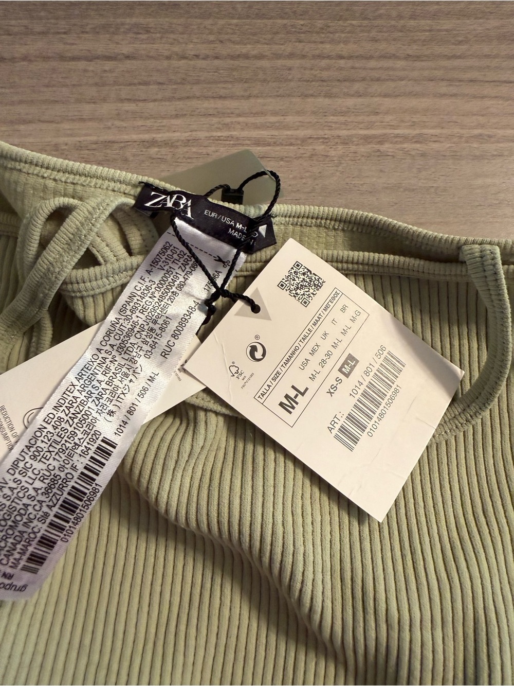 Zara Light Sage Ribbed Off-Shoulder Crop Top with Straps - Picture 4 of 6